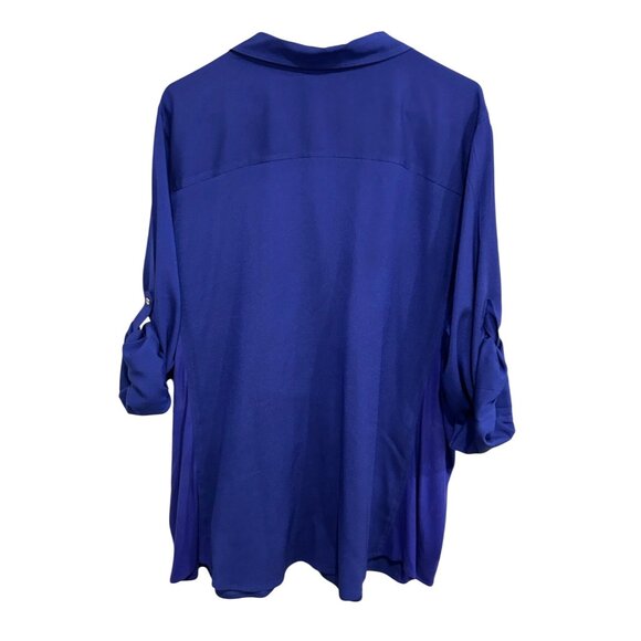 Calvin Klein Button-Up Royal Blue Shirt Rolled Sleeves Chest Pockets Sz Medium - Picture 2 of 8